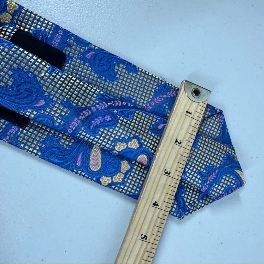 Imani Uomo Paisley Blue and Gold Men's Silk Tie Pattern Classic Designer Necktie